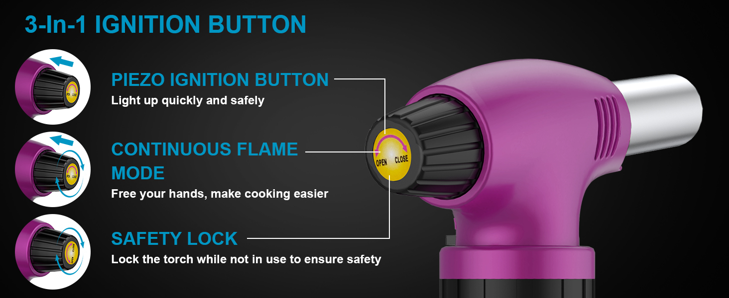 Наповнюваний пальник для крем-брюле, міні-пальник з безпечним затвором та регульованим полум'ям для десертів, BBQ, фіолетово-чорний