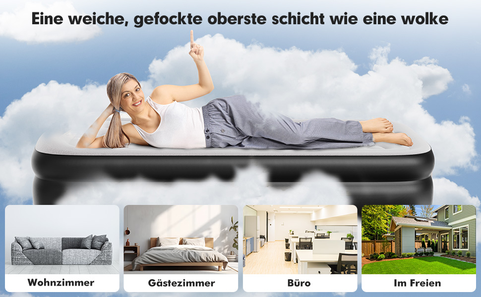 Надувний матрац односпальний з електричним насосом (Чорний, Twin)