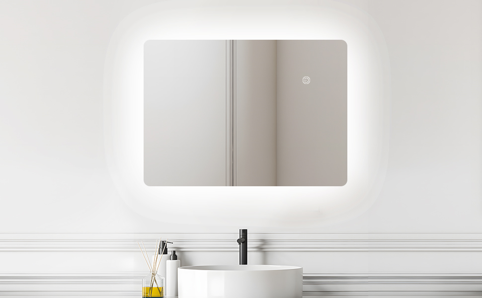 Дзеркало для ванної кімнати LED 50x70 см з підсвічуванням, сенсорне керування, регулювання яскравості, 3 кольори світла, без рамки