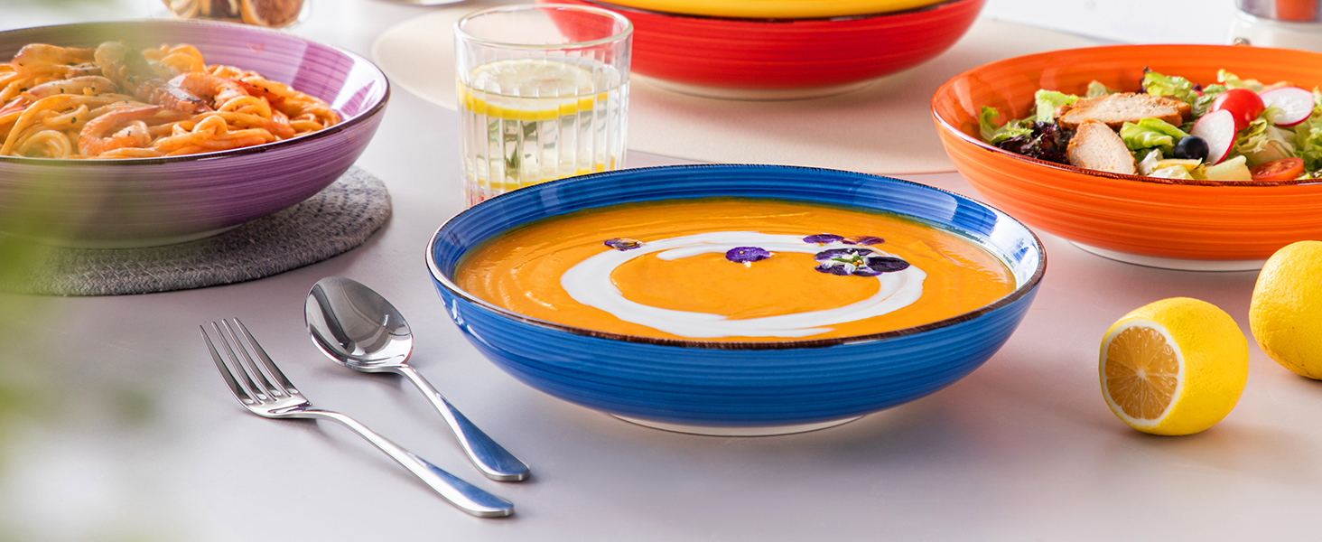 Набір супових тарілок Vancasso Bonita (6 шт.) з кераміки: супові, для пасти, спагеті, рамен, салати