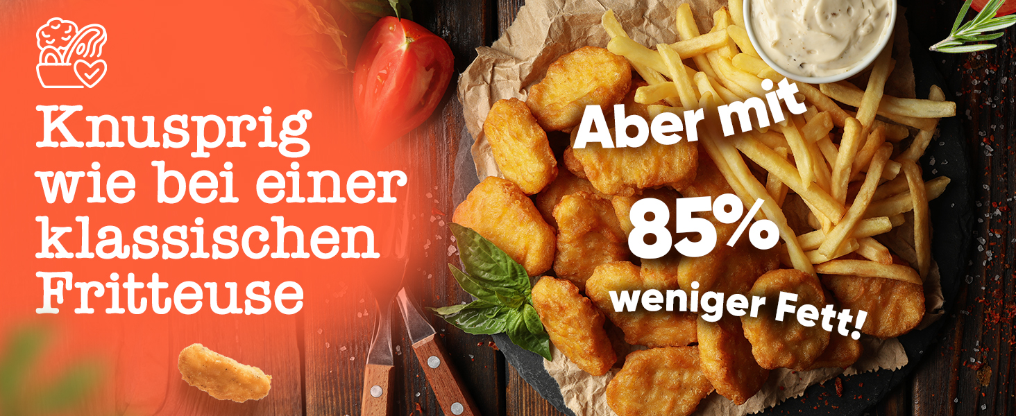 Stillstern Airfryer з оглядовим вікном, 8л, з парою та функцією Shake, 80-200°C, 1800W, таймер 120хв, 100 рецептів, чорний
