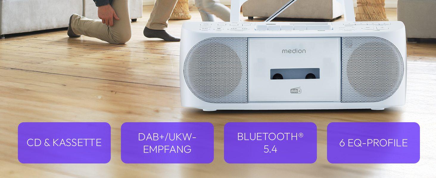 MEDION DRX-1 Plus Бумбокс: DAB+, Bluetooth, CD, MP3, касети, AUX, Stereo Sound System, зелений/блакитний
