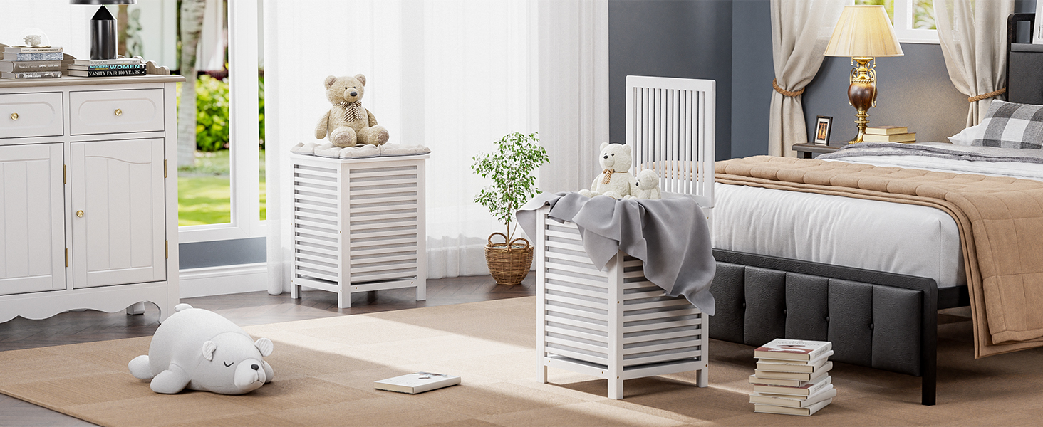 Великий білий кошик для білизни з бамбука SMIBUY з кришкою для зберігання одягу, іграшок та рушників