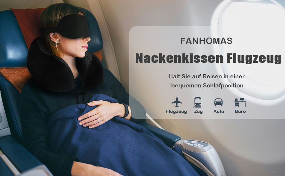 Подушка для шиї у вигляді U, Memory Foam, для подорожей, авто, офісу, дорослі, з маскою для сну та навушниками, чорна