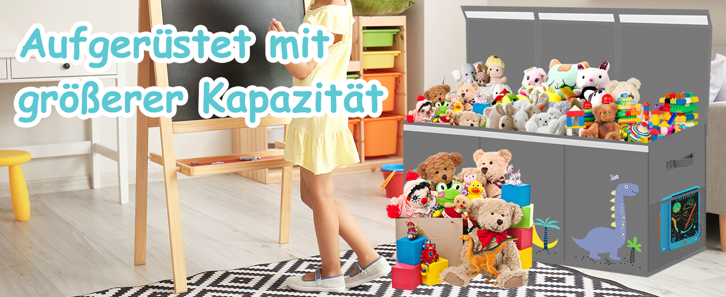 Велика складна коробка для зберігання іграшок VERONLY з кришкою та ручками, 127 л, сіра, для дитячої кімнати та спальні