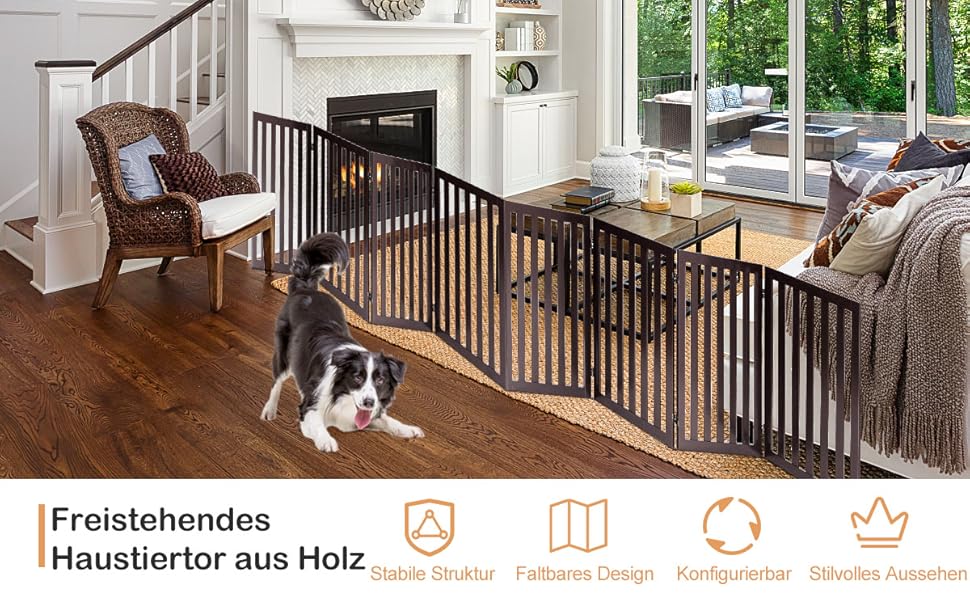 Захисний бар'єр для собак Costway, 89 см, 4 панелі, дерев'яний, розкладний, для дітей, захист від сходів, білий