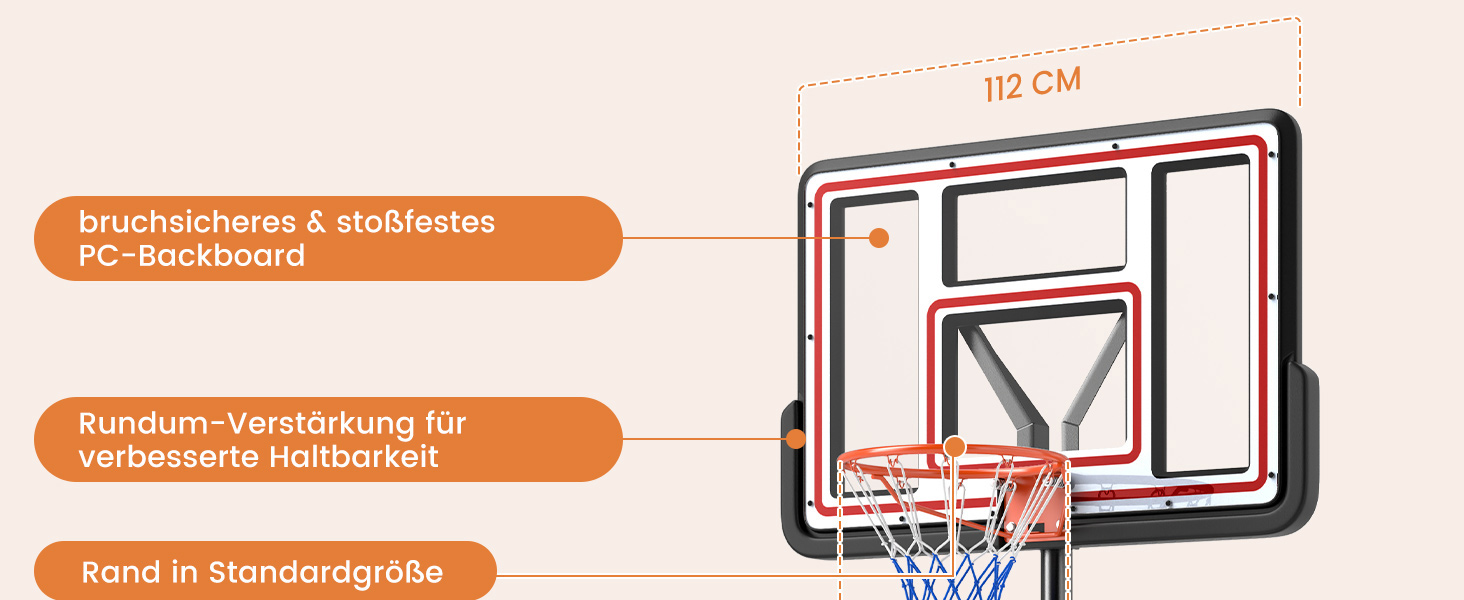 COSTWAY Adjustable Height Basketball Hoop System - Outdoor Mobile Basketball Stand with Wheels & Weight Bag (225-305cm)
