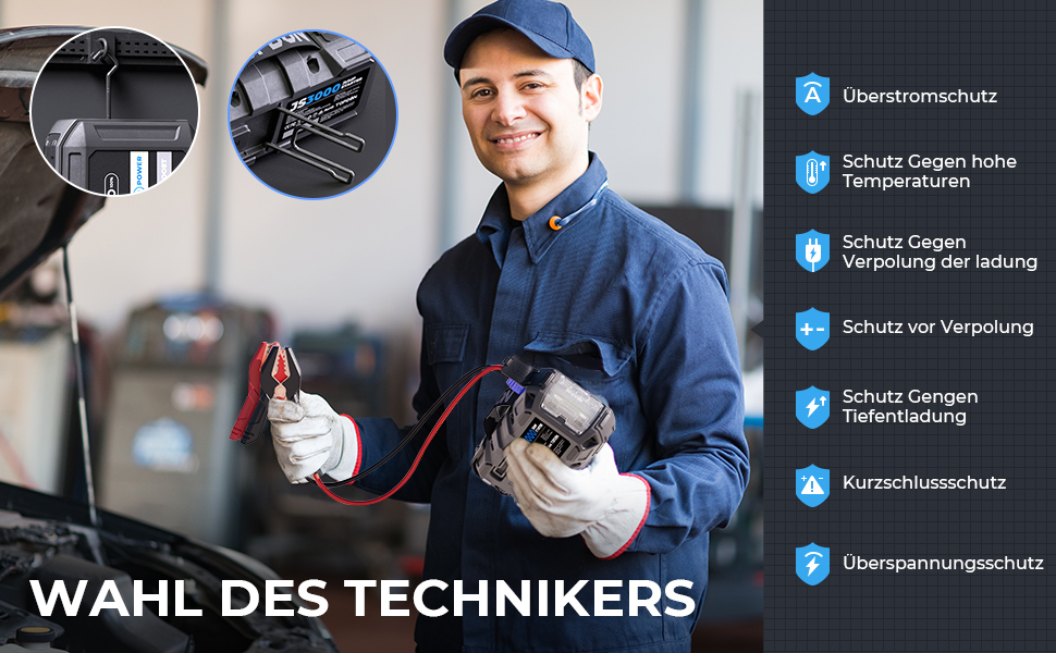 Powerbank TOPDON JS3000 для авто: пусковий пристрій, 12V, 3000A, 24000mAh, для бензинових та дизельних двигунів до 9.0L/7.0L, з EVA-кейсом