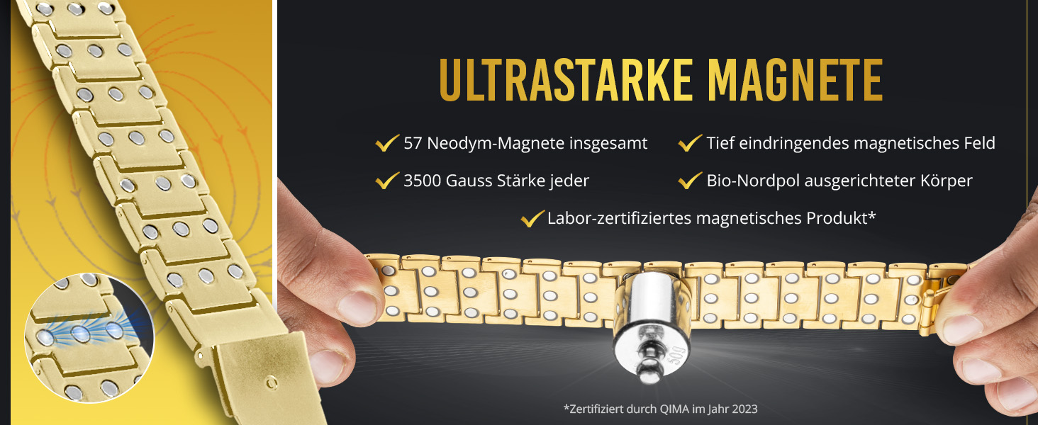 Магнітний браслет MagnetRX® Titan для чоловіків з трійною силою – титановий магнітний браслет на зап'ястя – регульований магнітний браслет для чоловіків – магнітний браслет для чоловіків з високоякісною застібкою (золотий)