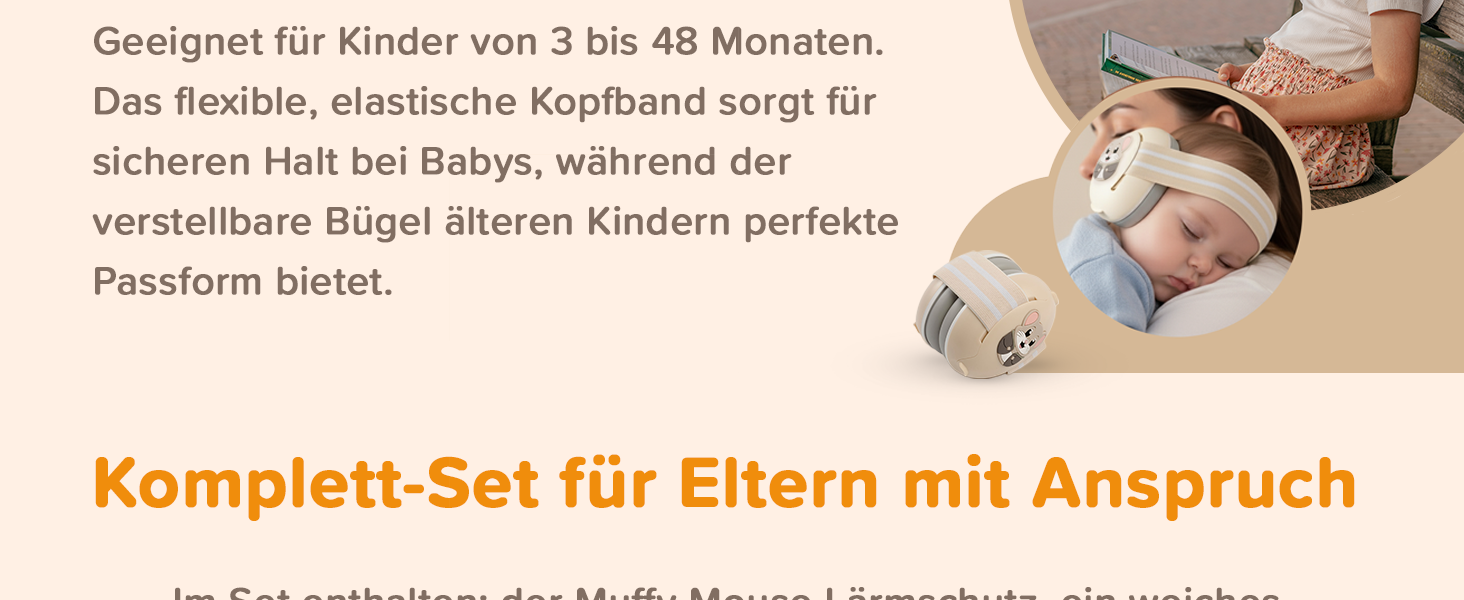 Навушники шумоізоляційні дитячі 3-48 місяців - захист слуху для малюків 25dB, зменшення шуму - м'які дитячі навушники з еластичним та регульованим обручем, бежевий