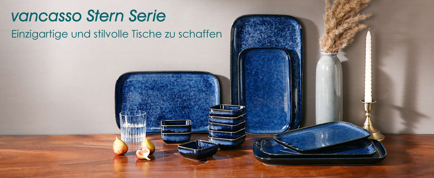 Набір тарілок Vancasso Servierplatten Stern 4 персони, 3 шт. (зелений/блакитний), кераміка, для сервірування, миття в посудомийній машині, мікрохвильовка