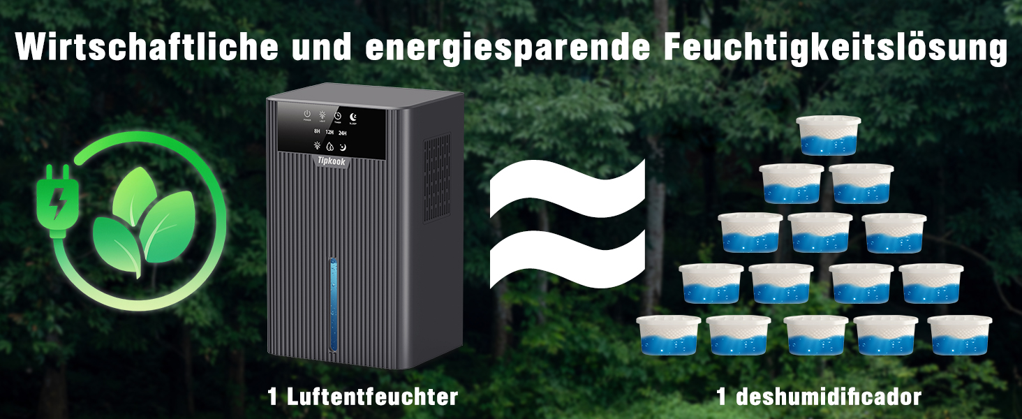 Електричний осушувач повітря Tipkook 2400 мл з автоматичним відтаненням, 10 кольорових світлодіодів, таймером 8/12/24 год, портативний для ванної, спальні, кухні, шафи, срільно-сірий