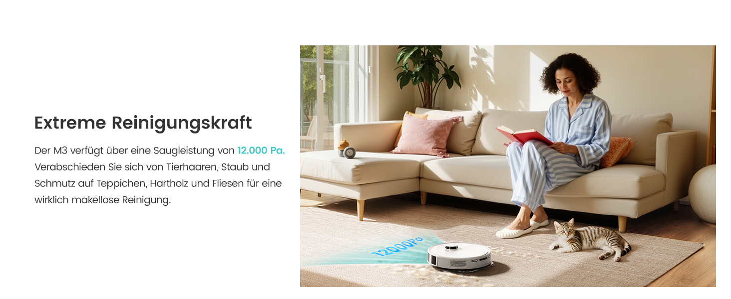 Робот-пилосос LEFANT M3 Gen2 з функцією миття підлоги, 12000Pa, LiDAR-навігація, керування через додаток/Alexa/iWatch