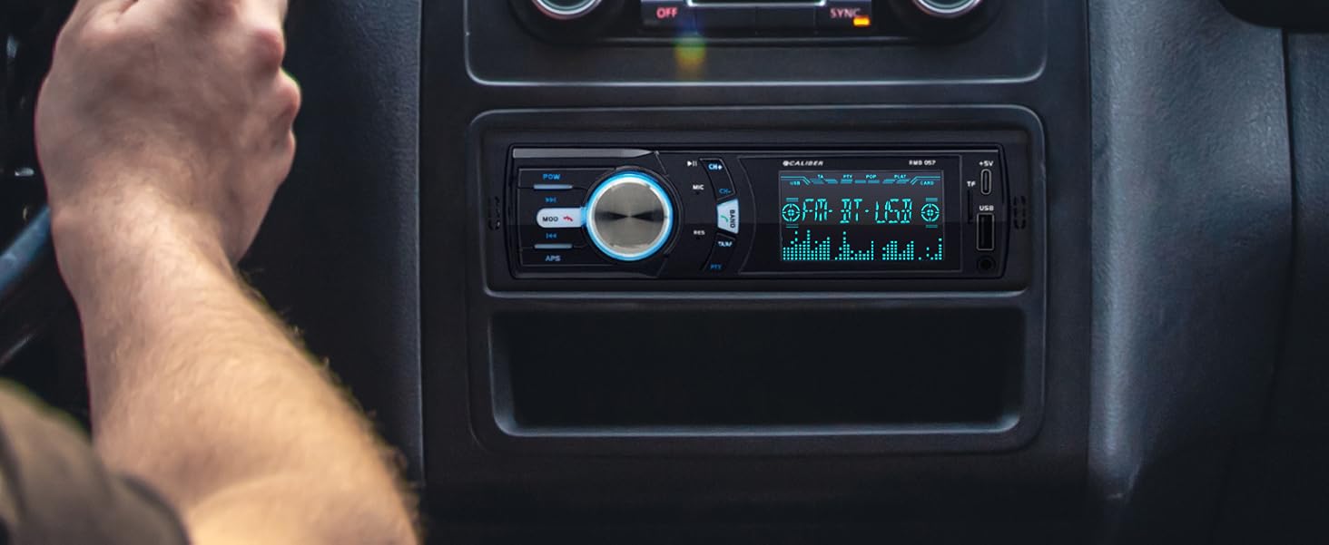 Автомагнітола Caliber 1DIN Bluetooth, FM-тюнер, 4x75Вт, USB/MicroSD, зарядка 2.1A, AUX, гучний зв'язок, зовнішній мікрофон, RCA вихід, регулятор підсвітки, 85мм, підтримка MP3/WMA/APE/FLAC