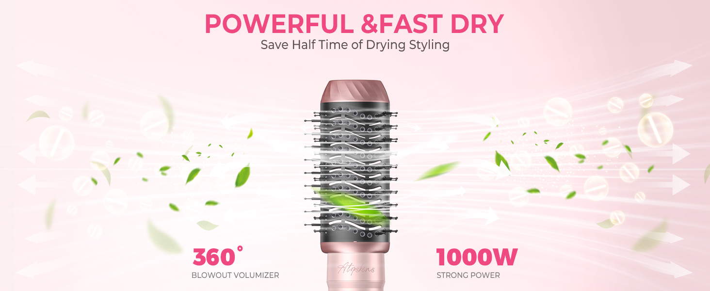 Фен-щітка Airstyler 6 в 1 Atopskins: 1000W, для об'єму, сушіння, випрямлення, локонів, рожевий