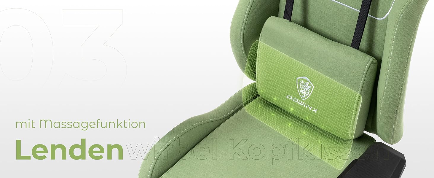 Ігровий крісло Dowinx з тканини, ергономічний, з підлокітниками 4D, для тривалої гри (Зелений)