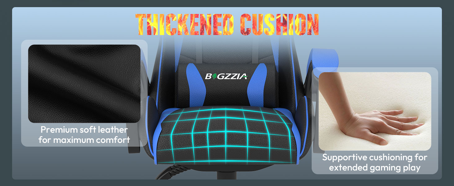 Ігрове крісло Bigzzia Gaming Stuhl з підігрівом, регульована спинка 90-135°, ергономічний геймерський стілець (Синій)