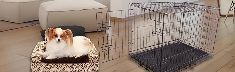 Міцна складана переноска для собак з металевого дроту з піддоном, одностулковими дверима, 76,2 x 48,3 x 53,3 см, чорна