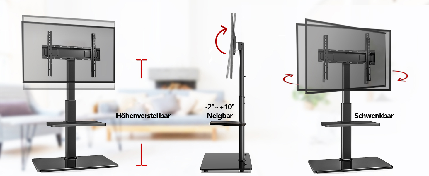 AOKCOS TV Stand - Adjustable Swivel & Tilt Floor Stand for 32-70 inch TVs (up to 40kg, VESA 400x400mm) - Black