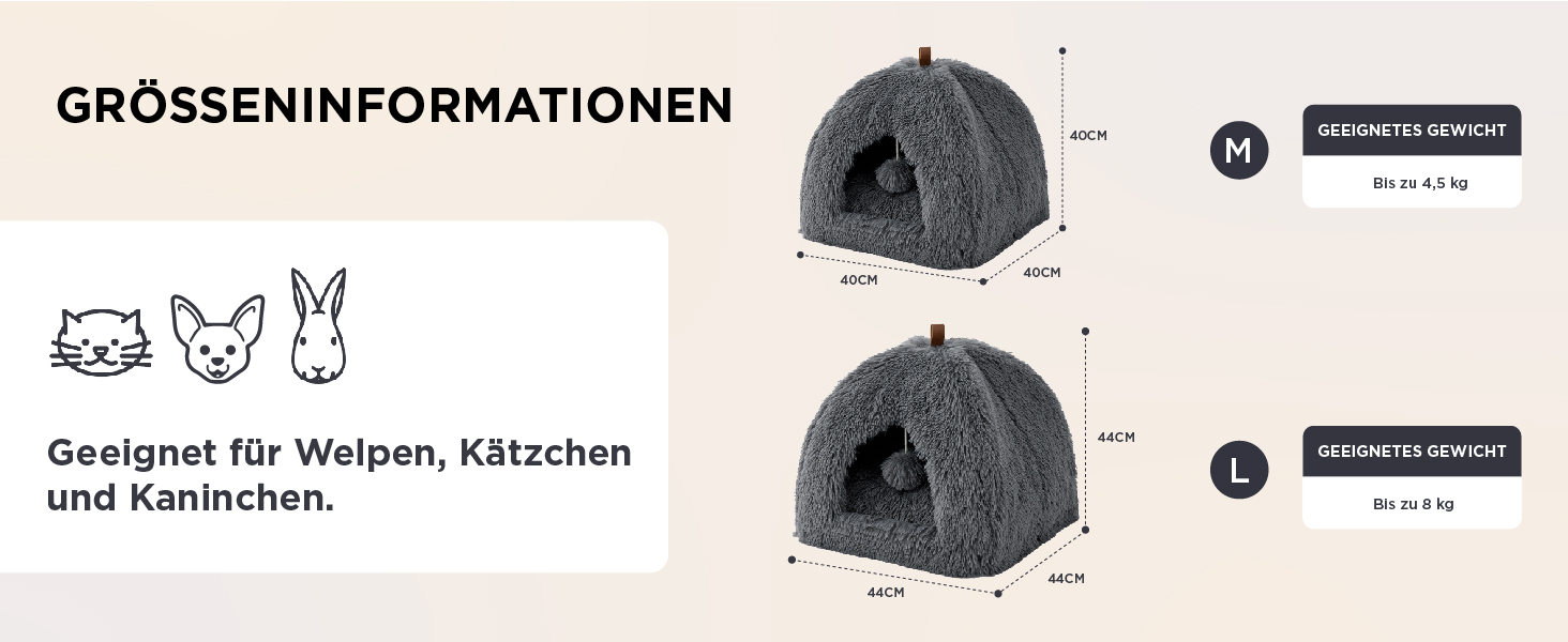 Ліжко для котів BEDSURE велике, 44x44x44 см, сіре. З м'якою подушкою та іграшкою. Легко миється. Внутрішній будиночок для кота.