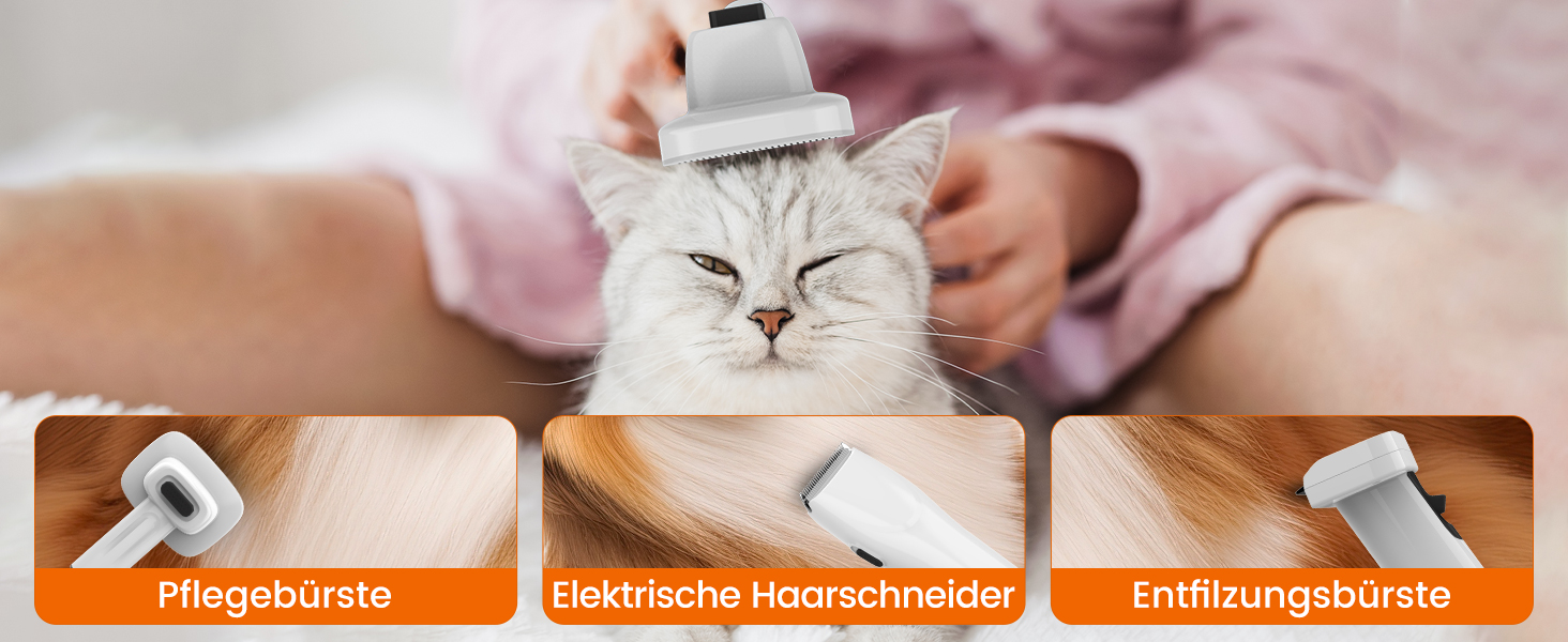 Машина для стрижки собак AIRROBO PG10 з пилососом 12000 Pa, щітка для собак, видалення шерсті для собак і котів, тиха машинка для стрижки з набором інструментів, чорний контейнер 1.4L