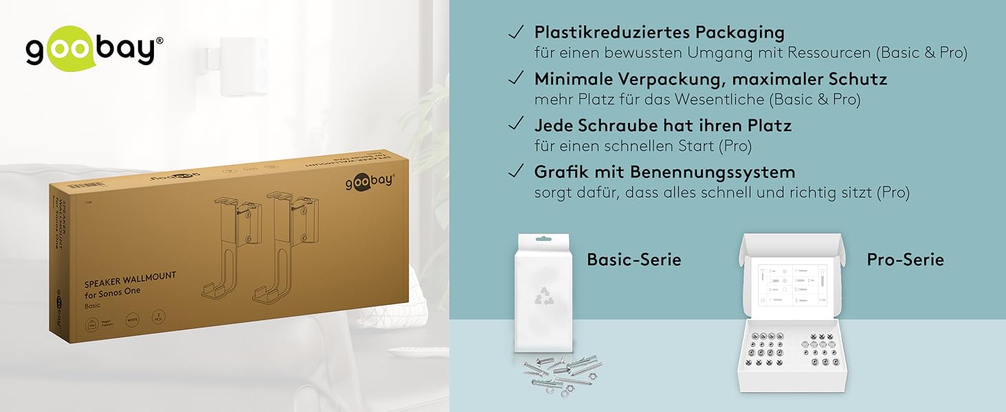 Настінний кронштейн-підставка для колонки Goobay Sonos One / One SL, білий, з кабель-менеджментом, висота 71 см, вантажопідйомність 3 кг