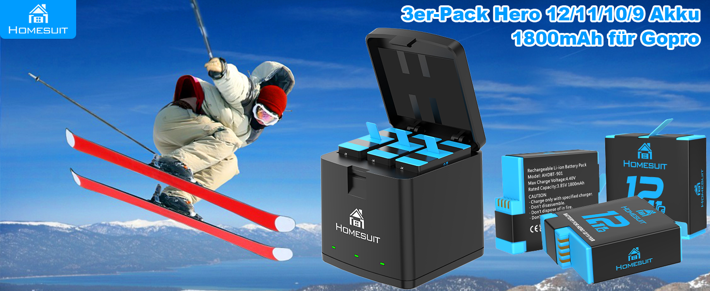 Набір акумуляторів Homesuit Hero 12 1800mAh + LED зарядний пристрій USB-C для GoPro Hero 12/11/10/9 Black (2 шт. акумулятори)
