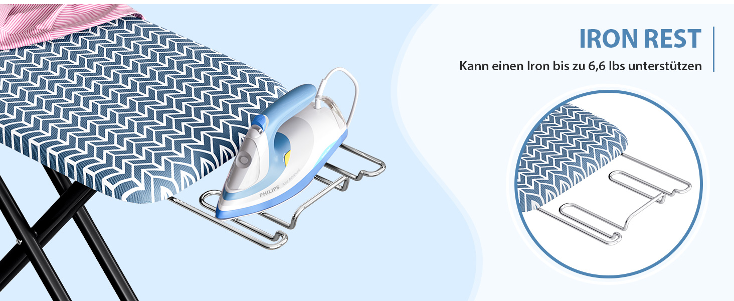 KINGRACK Прасувальна дошка складна з підставкою для прасування, регульована по висоті, стабільний стійкий стіл з товстим покриттям та металевими ніжками, 33 x 110 см, блакитна