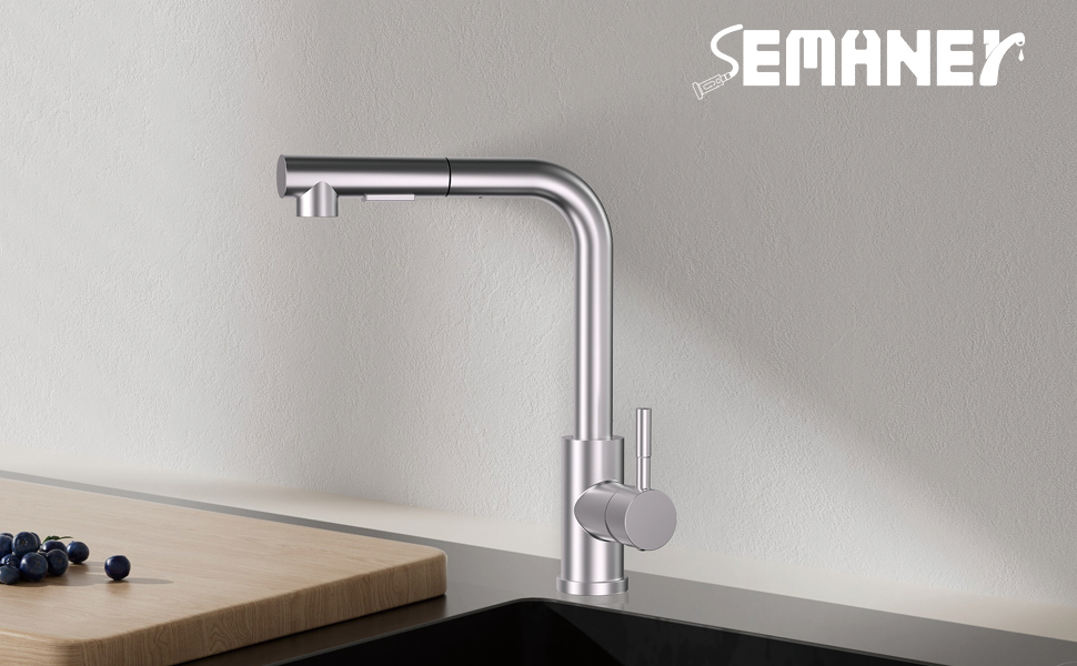 Висувний кран для кухні SEMANEY з двома режимами, поворотний на 360°, з донним виливом, однорегуляторний, матовий (для кухні)
