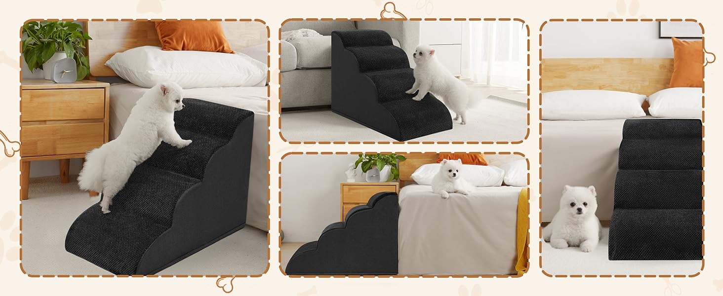 Сходинки для собак та котів ROMROL – 4 сходинки, чорного кольору, з неслизьким покриттям, Memory Foam, для захисту суглобів, легко миються