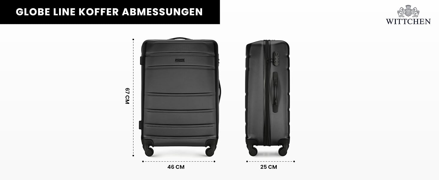 WITTCHEN Globe Line: Чемодан-ролер ручної поклажі з ABS, 4 колеса, кодовий замок, телескопічна ручка, чорний | Розмір S | Підходить для Lufthansa, Eurowings, Ryanair, Condor, Discover Airlines