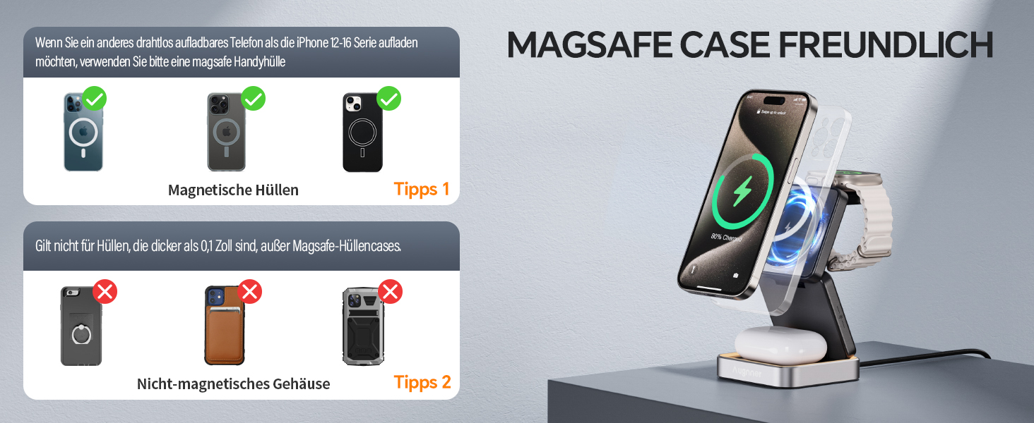 Зарядний пристрій 3-в-1 для Apple Watch та iPhone MagSafe, складна бездротова зарядка для AirPods Pro/3/2. Підходить для Apple Watch, iPhone 17/16/15/14/13. Білий (Чорний)