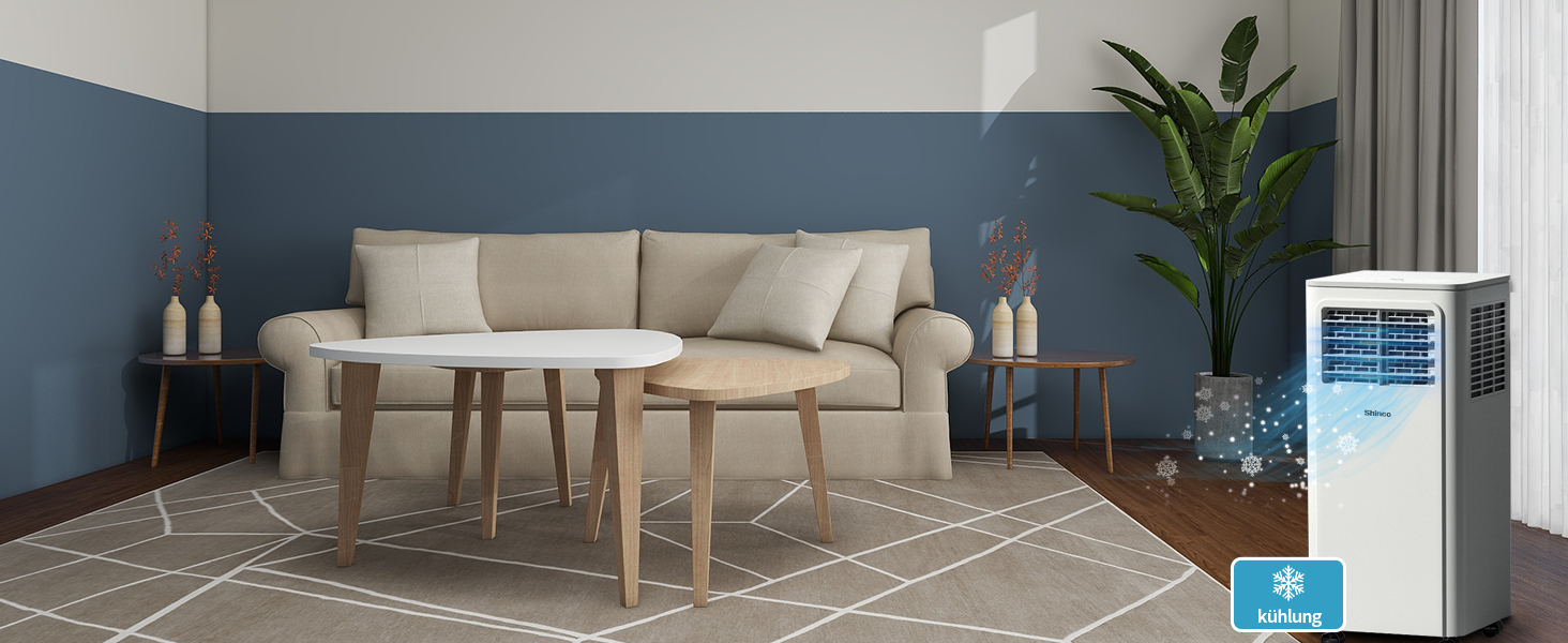 Мобільний кондиціонер SHINCO 3,5kW з випускним шлангом, охолодження/вентиляція/зневожування, для приміщень до 90 м³, білий (7000BTU-M)