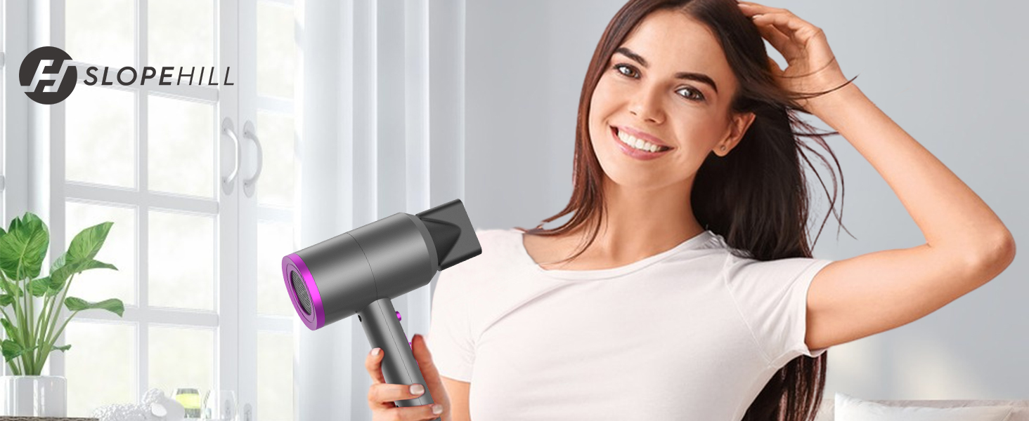 Slopehill 1800W Ionic Hair Dryer with AC Motor - Professional Salon Hair Dryer with 3 Attachments, 3 Temp Settings & Hot/Cold Shot (Violet/Grey)