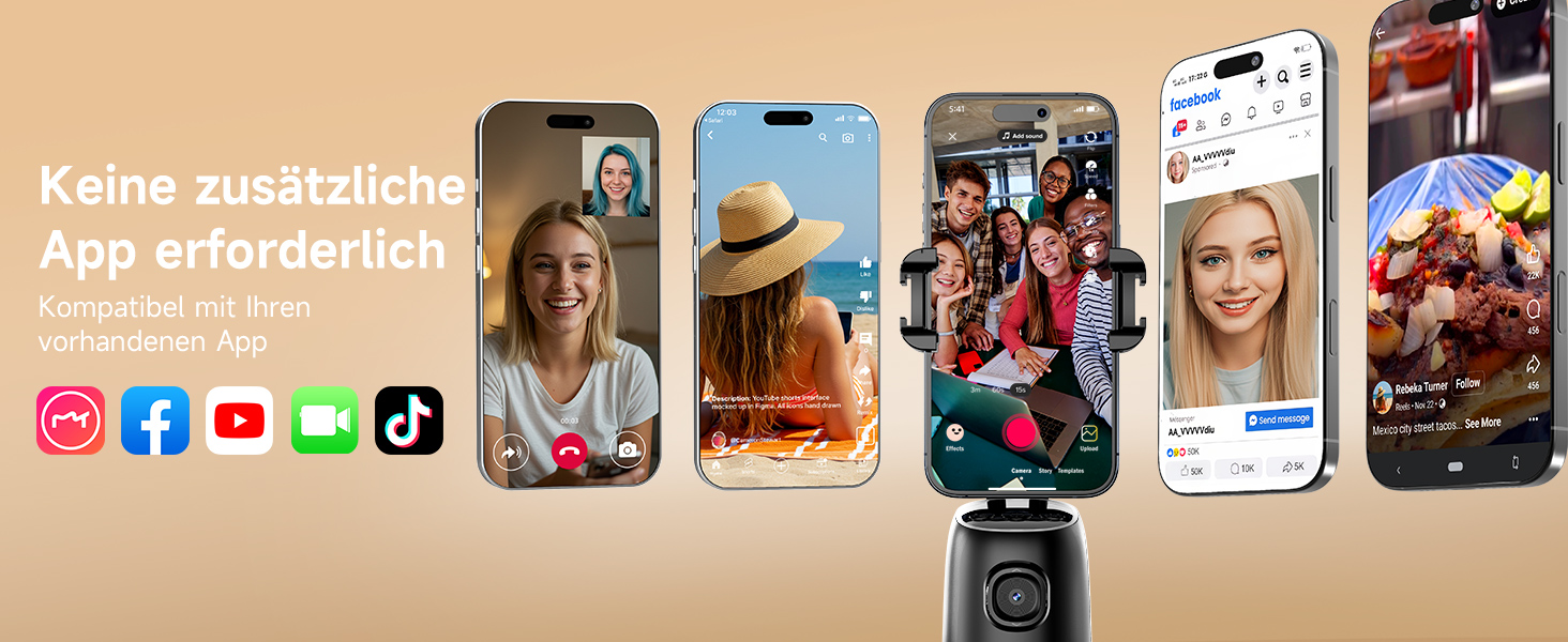 Rollei Easy Creator Desktop: Стабілізатор відео для смартфонів з AI-трекінгом, 360° обертання, вбудований акумулятор, для TikTok Live Streaming