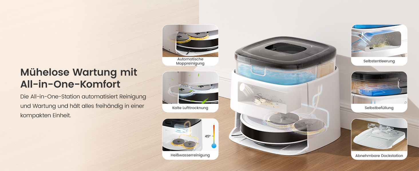 Робот-пилосос LEFANT M3 Gen2 з функцією миття підлоги, 12000Pa, LiDAR-навігація, керування через додаток/Alexa/iWatch