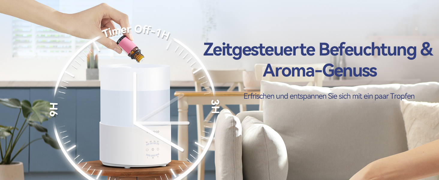 Ультразвуковий зволожувач повітря Raydrop 3L з аромадифузором та LED-підсвіткою, для спальні, дитячої кімнати та великих приміщень