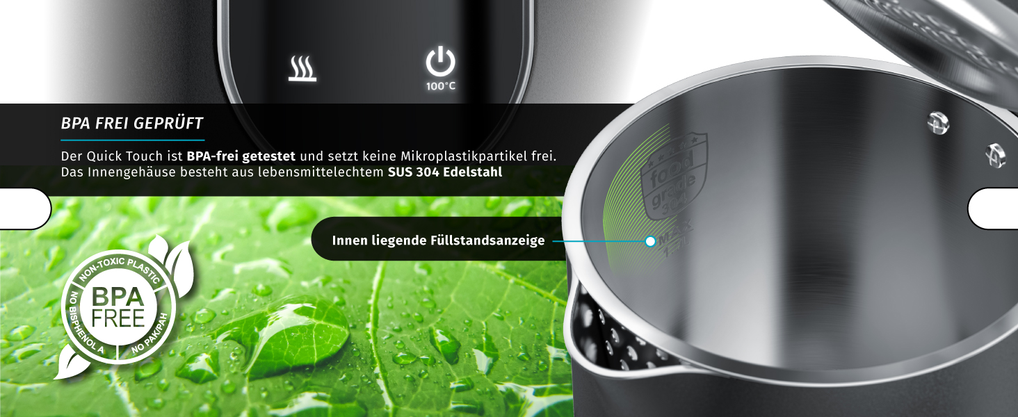 Електричний чайник Arendo з регулюванням температури, нержавіюча сталь, подвійні стінки Cool Touch, дисплей, бездротовий, 2200 Вт, 1,7 л, захист від перегріву, функція підтримання тепла, чорний