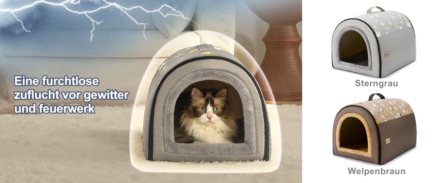 Будка для собак Jiupety, 2-в-1: котяча печера, розмір S. Підходить для собак, котів та цуценят. Тепла затишна печера-ліжко, сірий колір.