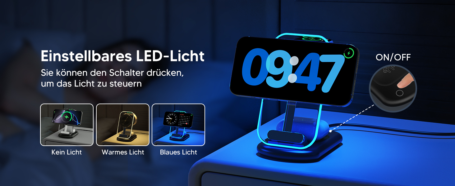 Зарядний пристрій MagSafe 3-в-1 для iPhone 17/16/15/14/13/12 Pro Max/Air/Plus/Pro та Apple Watch 10/9, AirPods 3/2/Pro, чорний