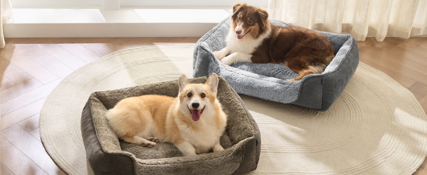 Ліжко для собак Bedsure великих порід – 89x63x17 см, зручне собаче ліжко з м'якою підстилкою, знімний та пральний чохол, антиковзаюча підкладка, сіре, L 89 x 63 x 17 см