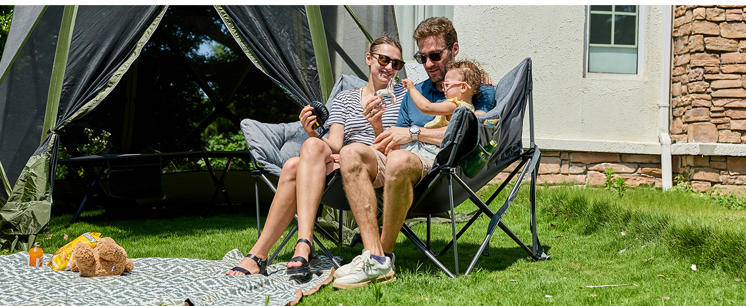 Кампінговий стілець-ліжко EVER ADVANCED для двох осіб, 145 см, сірий, до 400 кг, з високою спинкою, для саду, балкону, кемпінгу