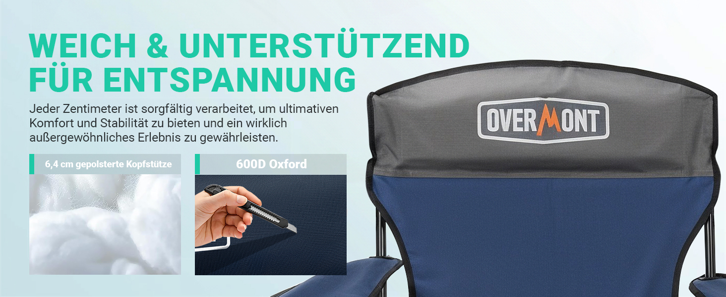 Кемпінговий стілець Overmont зі спадковим дахом, підсклянником та охолоджуючим кишенем - блакитно-сірий