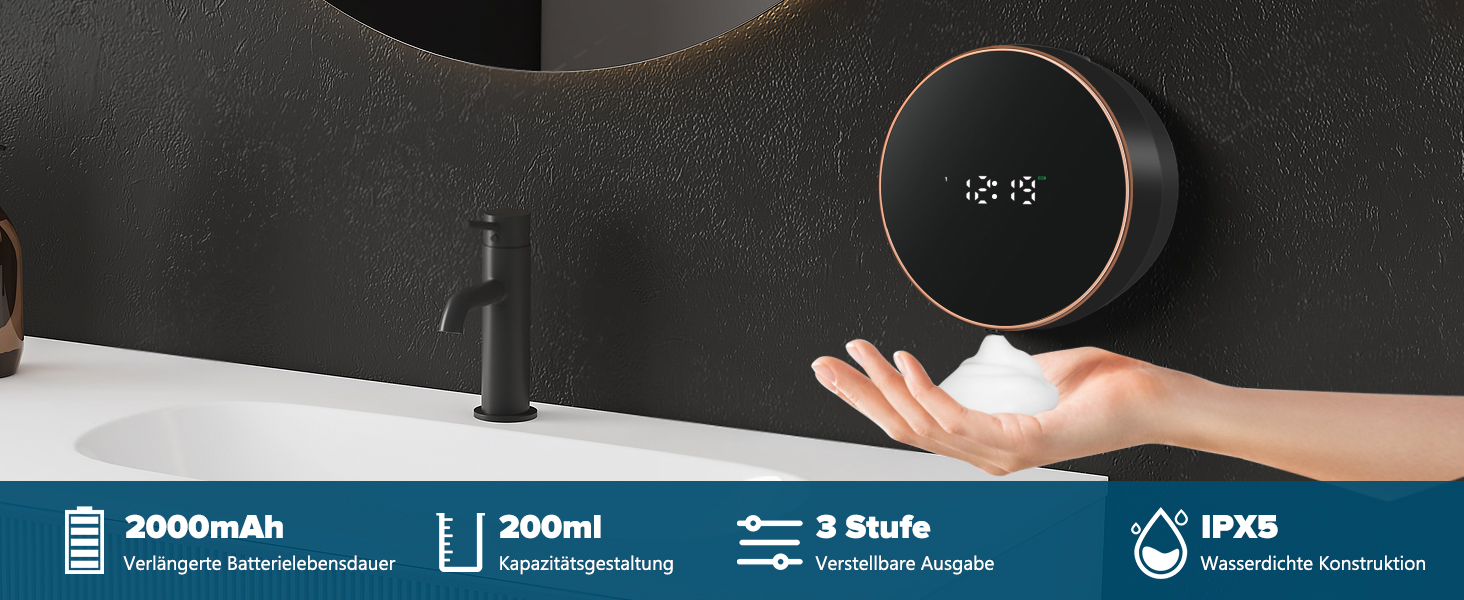 Automatic Soap Dispenser Wall Mount Foam Soap Dispenser Electric Soap Dispenser No Touch Wall Mounting Sensor Foam Soap Dispenser Plastic Kitchen Bathroom Foam Dispenser Black