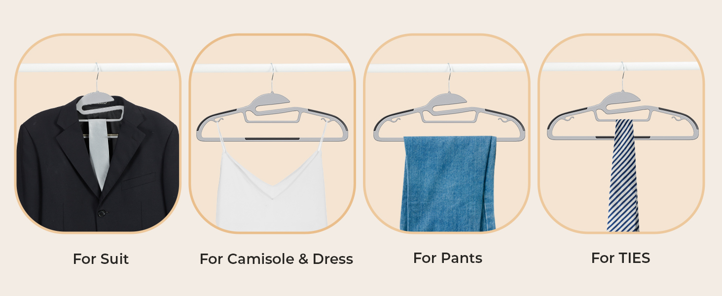 20 шт. Плечі для одягу HOUSE DAY з пластику - протиковзкі, для мокрого та сухого одягу, обертаються на 360°, міцні, сірі (з чорною гумовою смугою)