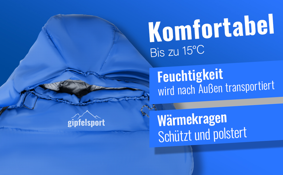 Спальний мішок Gipfelsport Ultraleicht 4 сезони [-20°C - 15°C] | Ultralight, Mumienschlafsack для кемпінгу, трекінгу та подорожей | 10°C, блакитний