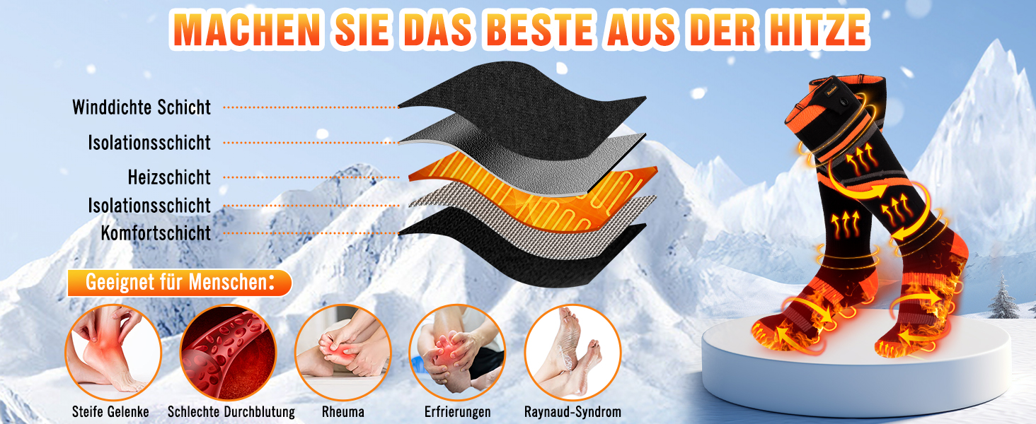 Гріючі шкарпетки для жінок та чоловіків, 7000mAh, 4 режими нагріву, для зимових видів спорту (лижі, піші прогулянки, велоспорт), розмір 36-43