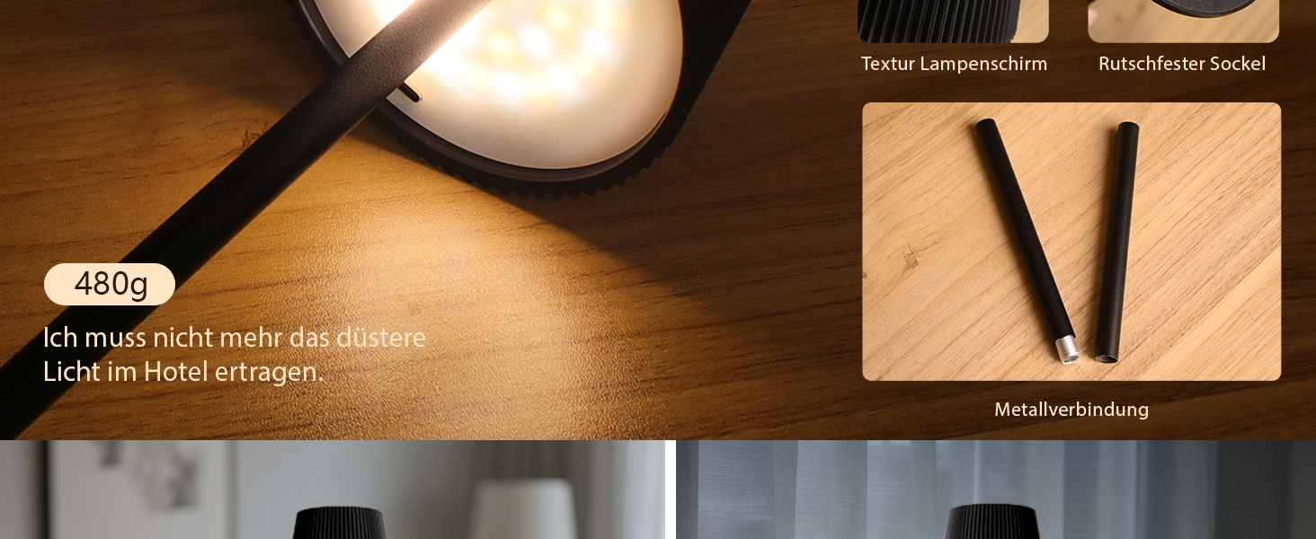 Світлодіодна настільна лампа бездротова з регулюванням висоти, USB-C нічник з 3 режимами освітлення та димером, портативна металева акумуляторна лампа для вітальні, спальні та вулиці (Чорна)