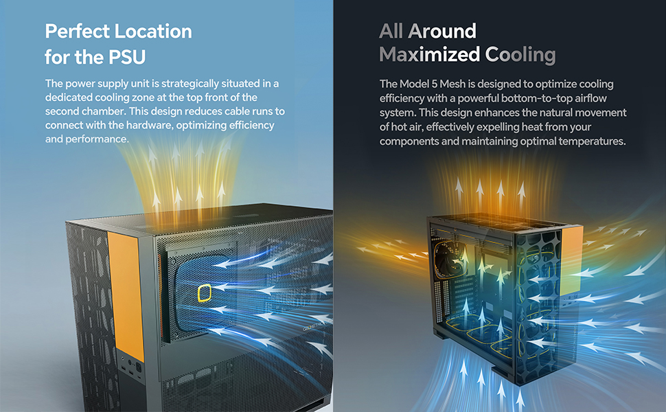 Корпус для ПК Geometric Future M5 Vent Mesh, Mid Tower, E-ATX/ATX, Чорний/Жовтий, Mesh Front Panel, Підтримка 420/360 радіатора