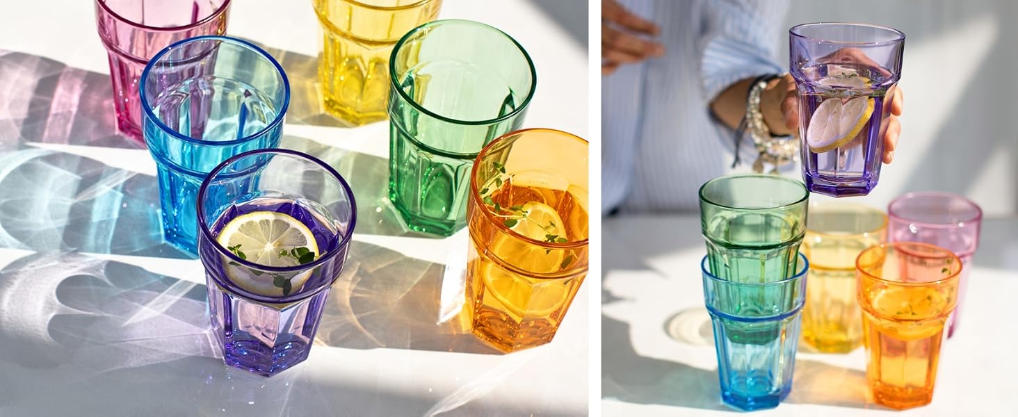 Бокали для коктейлів XXL Caipirinha Highball 630 мл, набір 6 шт. Alva – скляні стакани для лонг дринків, соку, кави, без свинцю, для мийки посуду, ефект акварелі